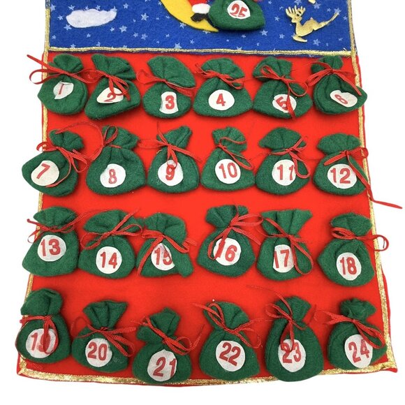 VTG Felt Advent Calendar Christmas Countdown Santa Claus On Moon Refillable Bags - Picture 4 of 5